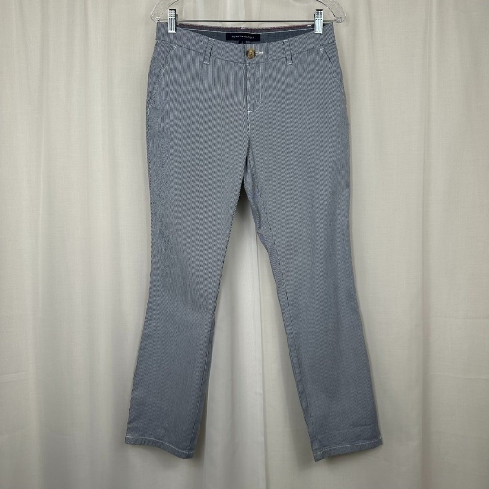 Tommy Hilfiger Womens Pinstripe Slim Chino Ankle Pants 4 Blue White Nautical